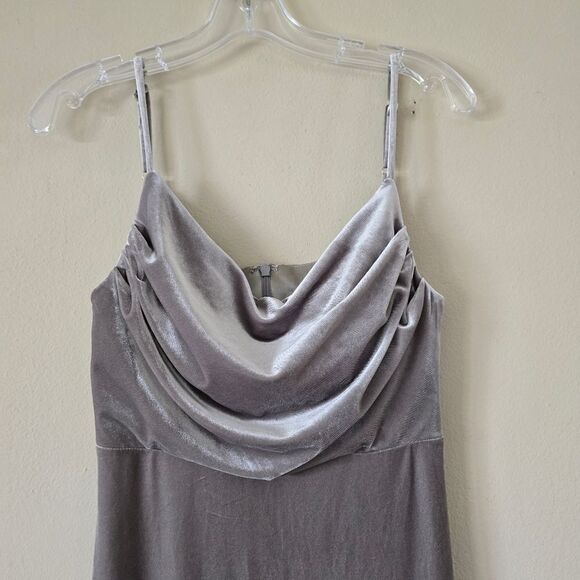 Revelry Maxi Dress sz 4 Green Gray Sleeveless Skye Velvet Bridesmaid Gown Small - Picture 9 of 12